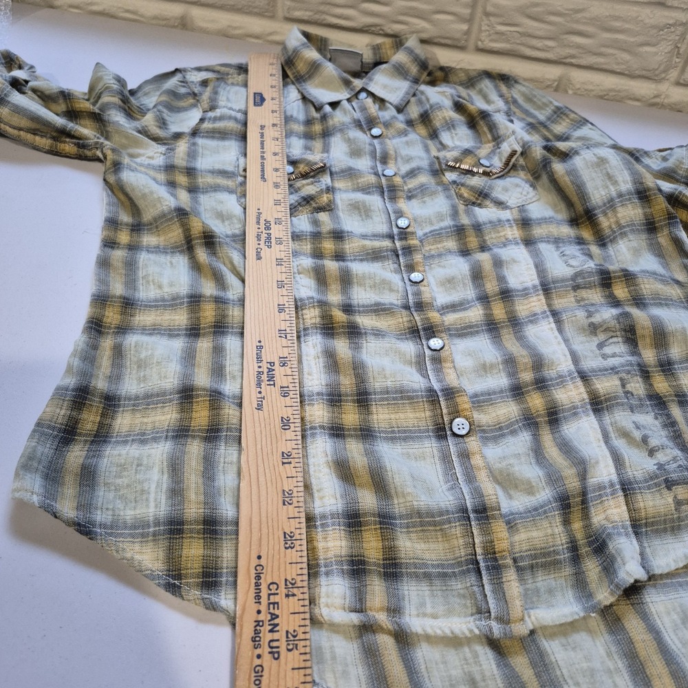 Vtg Y2K‎ Harley Davidson Shirt Womens Medium Tan Plaid Pearl Snap Western Rodeo - Picture 10 of 11